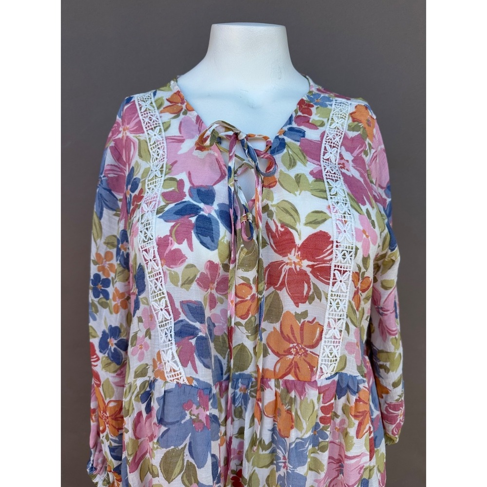 Robert Louis XL Pastel Laced Floral Top‎ Pink Blue Combo Coquette Fairy Boho NEW